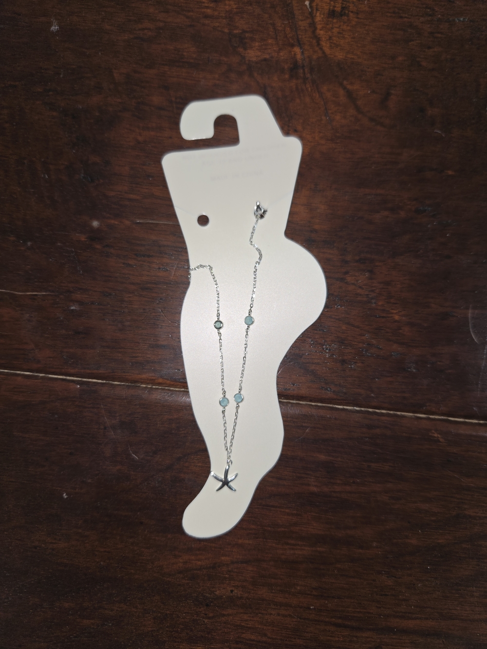 C Sterling Silver Starfish Anklet with Aqua Blue Beads